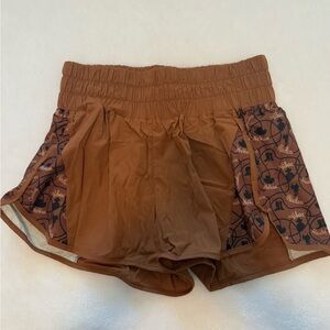 Women’s Burnt Orange Athletic Shorts with Patterned Side Panels